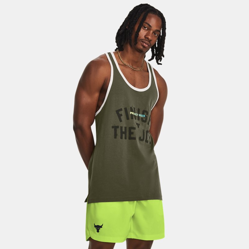 Under Armour Men's Project Rock Tank Marine OD Green / White Clay / High Vis Yellow XL
